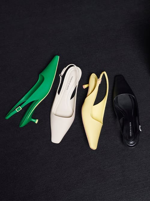 Vita Square-Toe Slingback Pumps, Yellow, Green, Black and Chalk